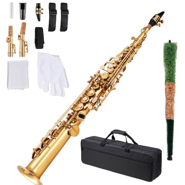 Straight Soprano Saxophone B Flat Brass, Saxophone Beginner Kit with Carrying Case Mouthpiece (Gold)
