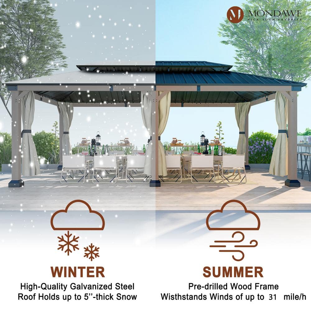 Beverly Hills 20-ft x 12-ft Cedar Wood and Black Steel Patio Gazebo