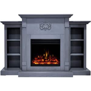 Sanoma 72 in. Electric Fireplace with Enhanced Log Display, Multi-Color Flames and Remote in Blue