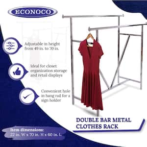 Chrome Metal 22 in. W x 70 in. H Adjustable Double Bar Clothes Rack with V-Brace