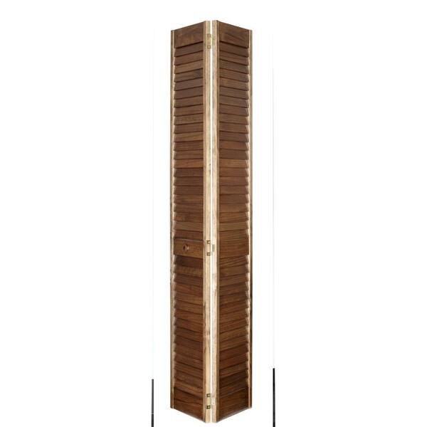Home Fashion Technologies 36 in. x 80 in. Louver MinWax Special Walnut Solid Wood Interior Closet Bi-fold Door