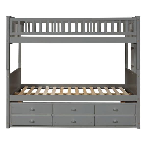 Qualler Gray Full over Full Bunk Bed with Trundle and 3-Drawers ...