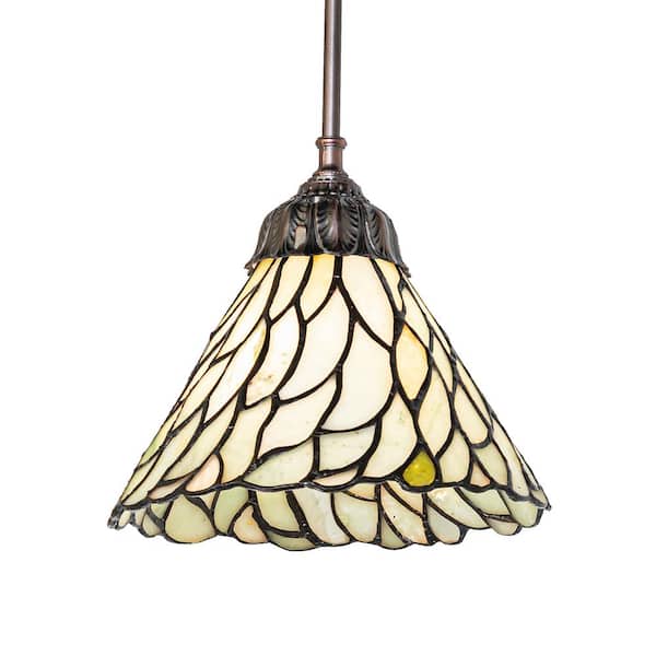 Willow 60-Watt 1 Light Mahogany Bronze Shaded Mini Pendant Light with Stained Glass Shade, No Bulbs Included