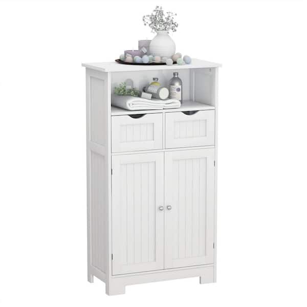 Miscool Anky 23.62 in. W x 11.81 in. D x 42.72 in. H White MDF Freestanding Linen Cabinet with 2-Drawers and 2-Doors in White