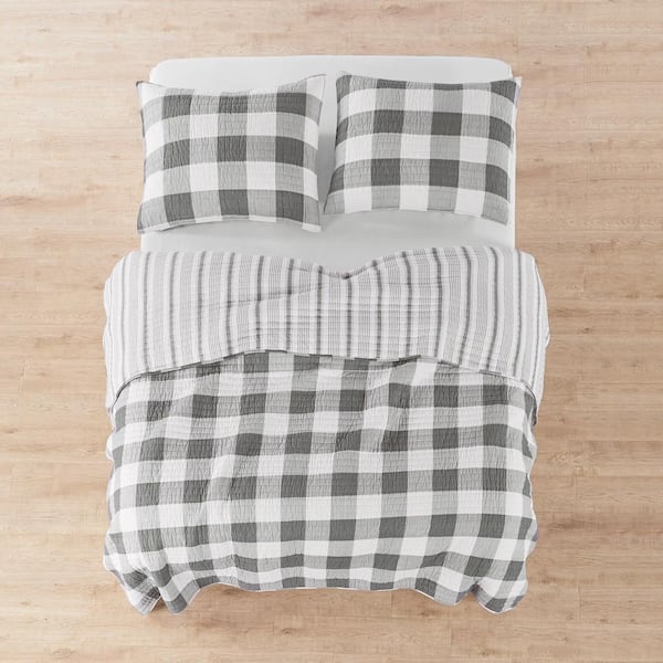 Bee & Willow Home Queen /Full Comforter Set Yarn Dye Buffalo Check Charcoal