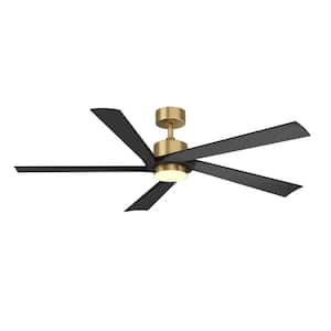 64 in. Integrated LED Indoor/Outdoor Ceiling Fan with Light Kit and Remote Control, Gold Housing Ceiling Fan, 5-Blade