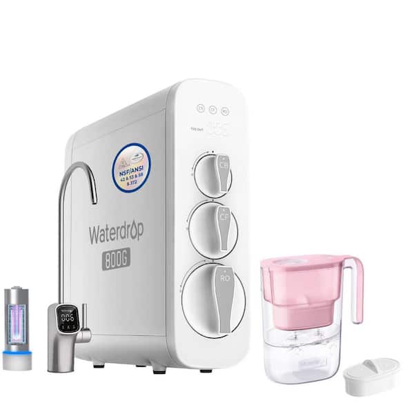 Waterdrop G3P800 800 GPD RO System Smart LED Faucet NSF Certified Free Elfin Pink Water Filter Pitcher Reduces Chlorine PFOA/PFOS