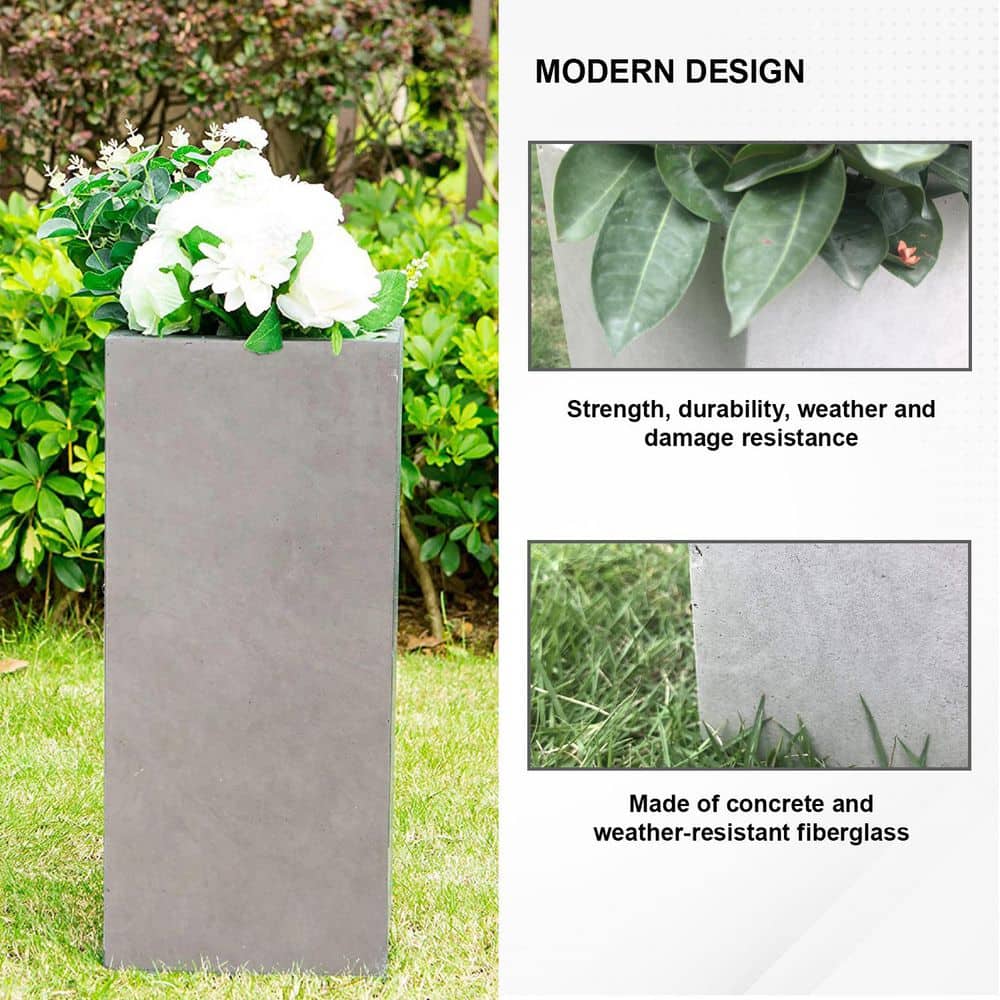 Kante 33" Tall Gray Lightweight Concrete Planter