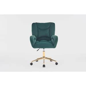 Green Velvet Fabric 360 Swivel Home Office Chair With Gold Metal Base and Universal Wheels