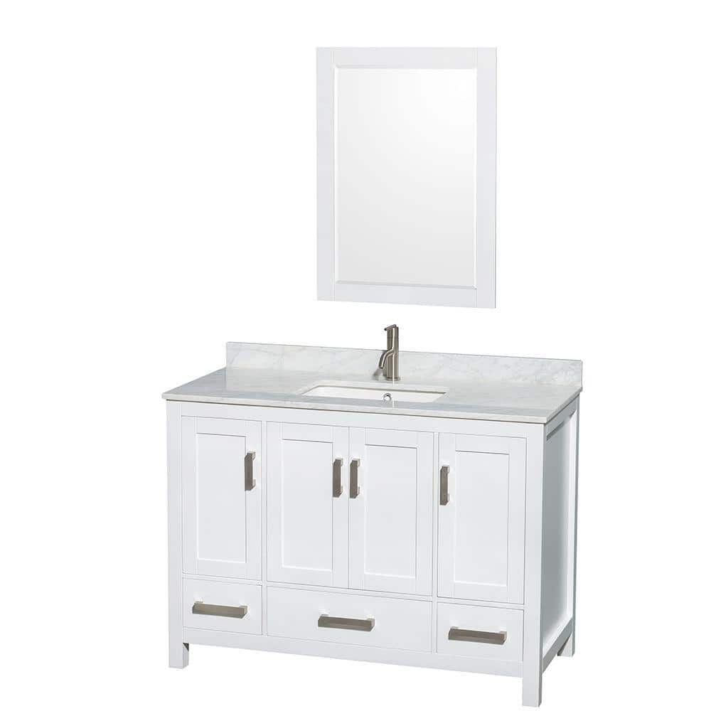 "Sheffield 48 in. W x 22 in. D x 35 in. H Single Bath Vanity in White with White Carrara Marble Top and 24"" Mirror" price history on PriceWatchPro