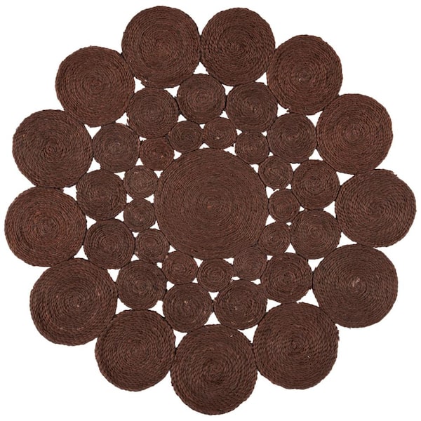 SAFAVIEH Natural Fiber Brown Doormat 3 ft. x 3 ft. Woven Floral Round Area Rug
