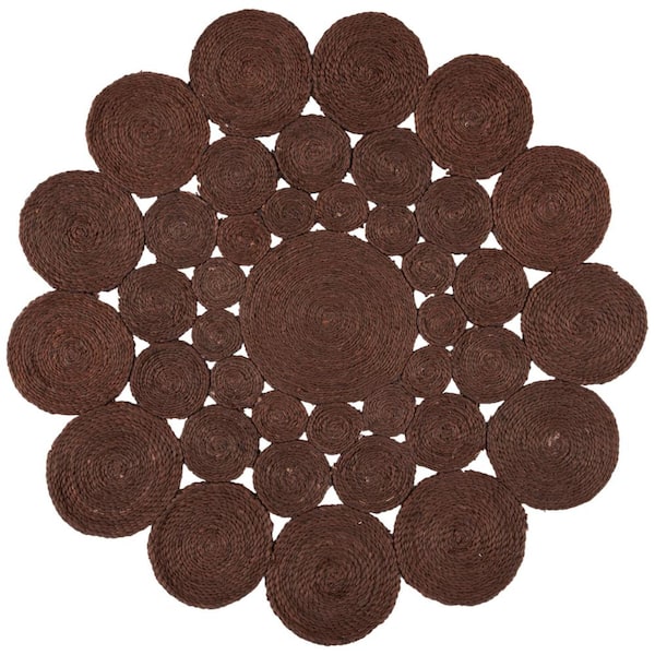 SAFAVIEH Natural Fiber Brown 4 ft. x 4 ft. Woven Floral Round Area Rug