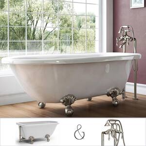 Highview 54 in. Acrylic Clawfoot Bathtub in White, Ball-and-Claw Feet, Floor-Mount Faucet, Drain in Brushed Nickel