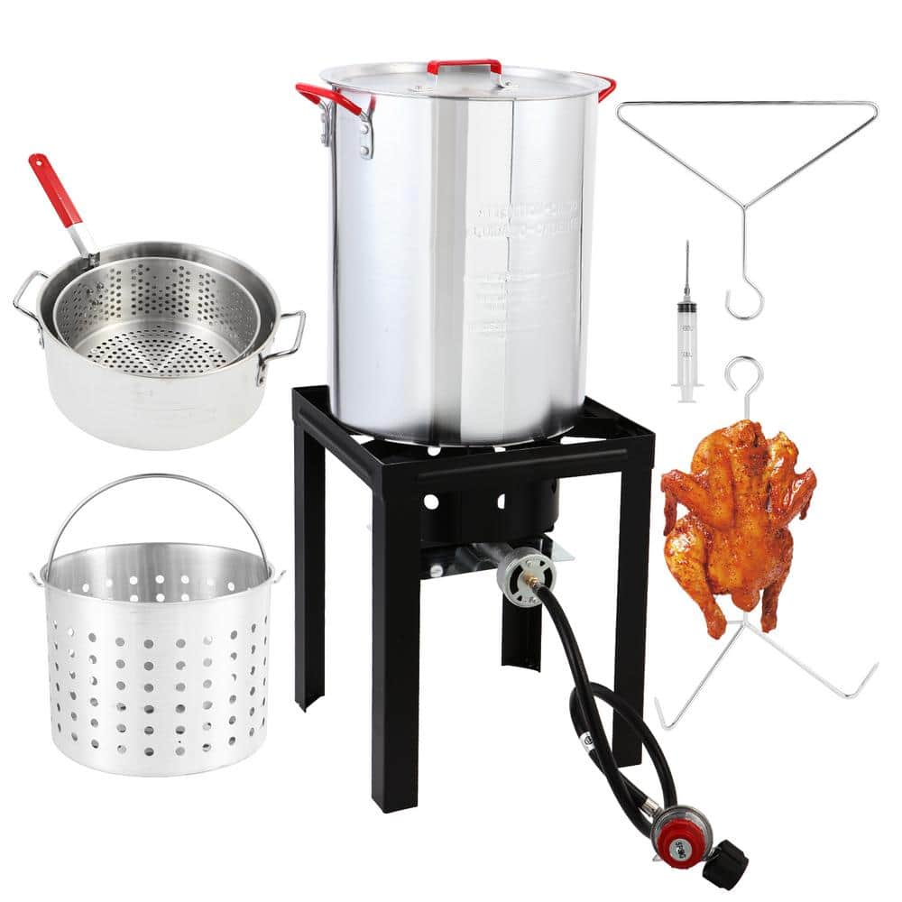 FEASTO 10 QT Propane Outdoor Fish Fryer Set, Outdoor Propane Deep Fish  Fryer Pot with Basket, Adjustable Regulator, 50,000 BTU Gas Deep Fryer,  Frame