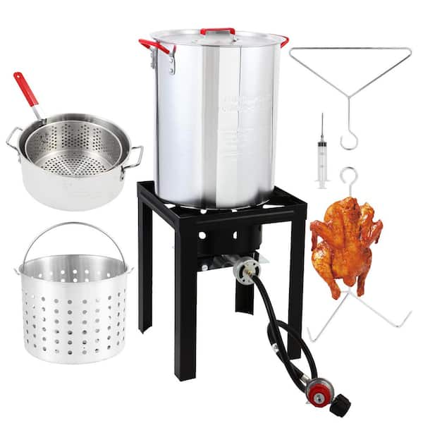 VEVOR Turkey Deep Fryer 30-qt Turkey & 10-qt Fish Steamer Cooker Set Outdoor Aluminum Seafood Frying Pot 54,000 BTU Burner Propane GAS Boiler