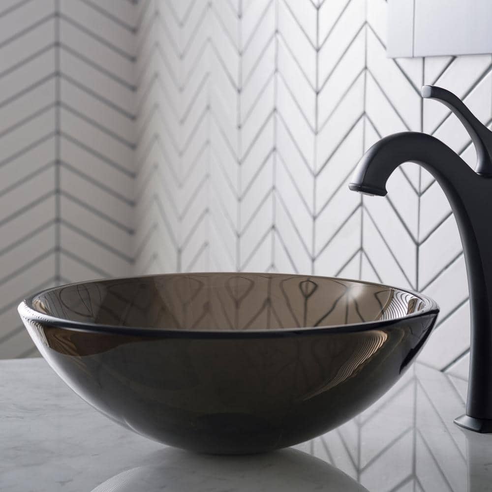 14-Inch Round Brown Glass Vessel Bathroom Sink