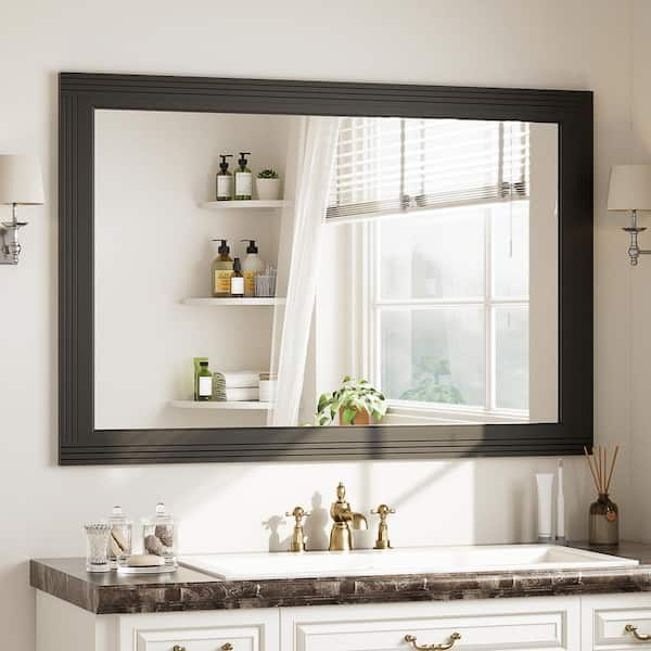 24 in. W x 36 in. H Rectangular Wooden Black Framed Wall Vanity Mirror Bathroom Mirror