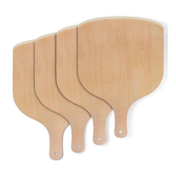 Natural Wood Pizza Peel Set of 4, Large Pizza Paddle with Handle for Oven, Stone, or Grill, Baking Bread and Cake