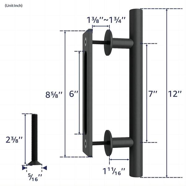 Movisa 12 in. Heavy-Duty Pull and Flush Sliding Barn Door Handle Set  Cylinder Y-MVW3086 - The Home Depot