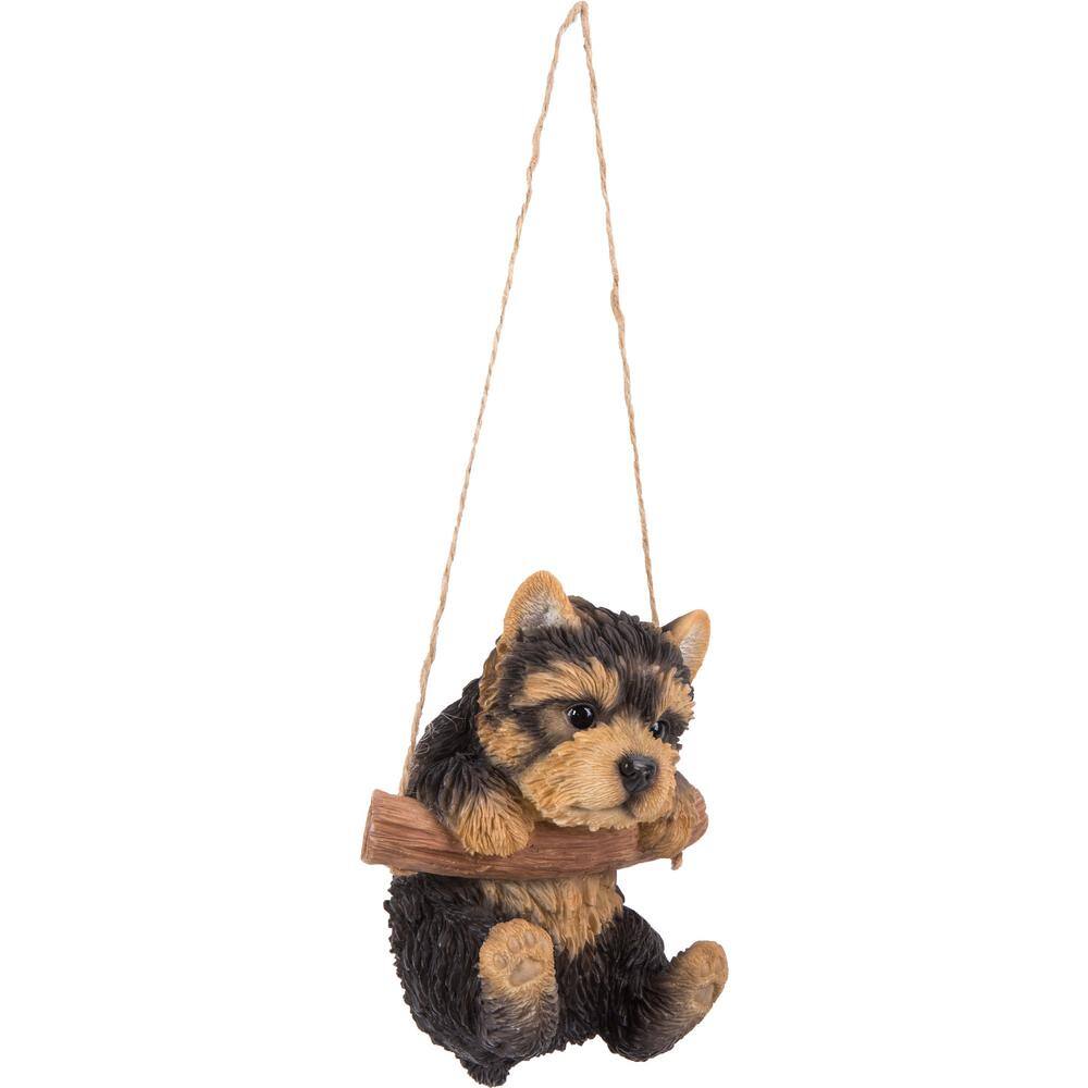 Adorable Hanging Black and Brown Yorkshire Terrier Puppy Statue