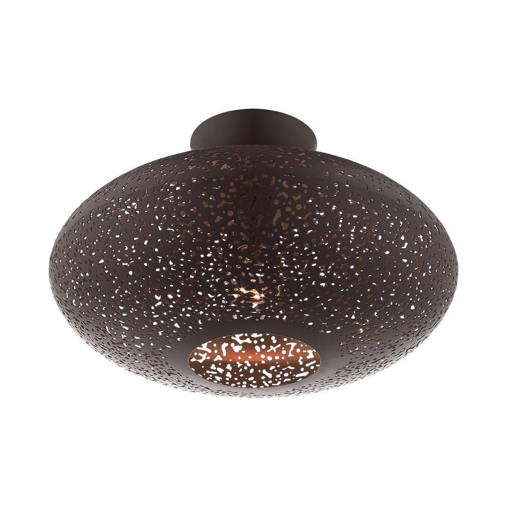 Elegant Bronze and Crystal 1-Light Semi-Flush Mount