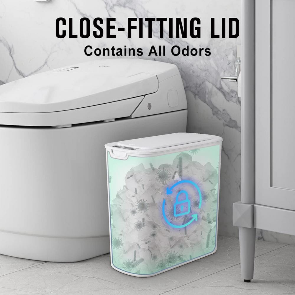 White Plastic Touchless Motion Sensor Bathroom Trash Can, 2.6 Gallon