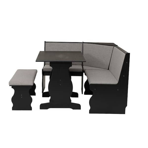Ember 3-Piece L-Shaped Black and Gray Wood Top Nook Dining Room Set Seats 5
