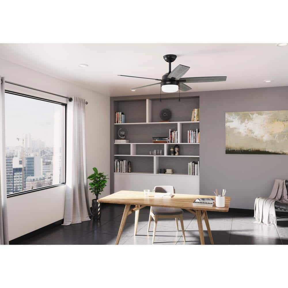 52" Matte Black and Gray 5-Blade Ceiling Fan with LED Light Kit