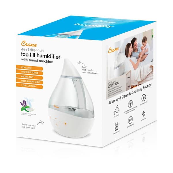 1 Gal. Top Fill Drop Cool Mist Humidifier with Sound Machine for Medium to  Large Rooms up to 500 sq. ft. - Clear/White