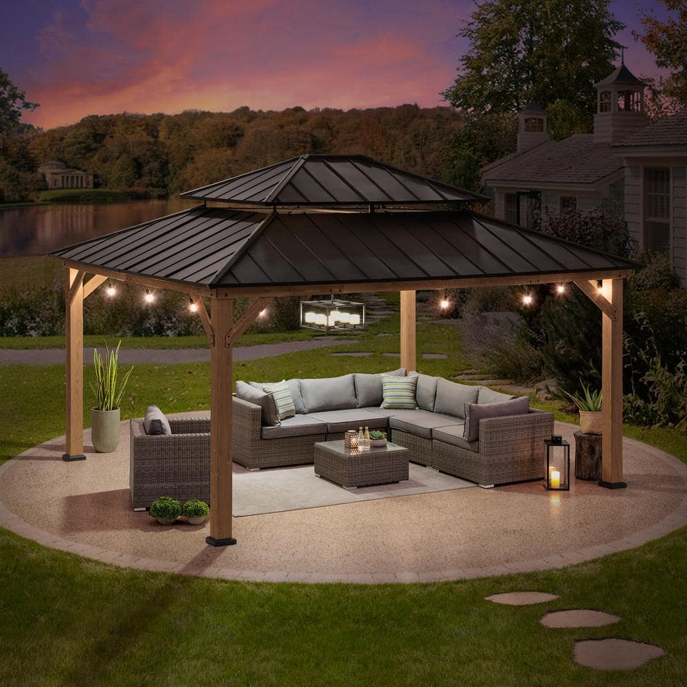 Cedar Framed Brown Steel 13x15 ft. Outdoor Patio Gazebo