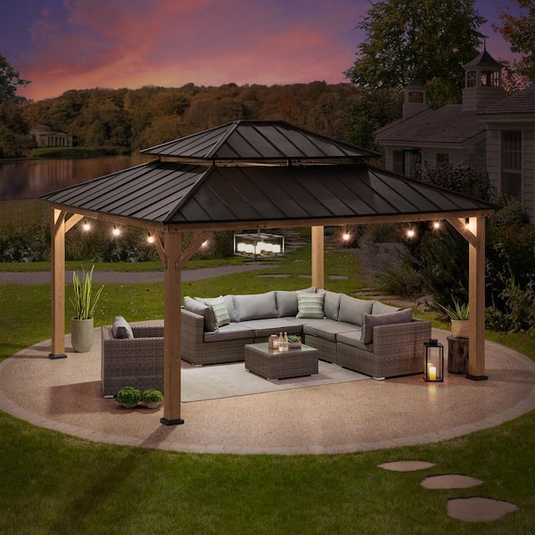 Sunjoy Archwood 13 ft. x 15 ft. Outdoor Patio Cedar Framed