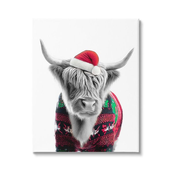 Stupell Industries Cow in Christmas Sweater byAnnalisa Latella 1 Piece Unframed Graphic Print Animal Poster Art Print 20 in. x 16 in.