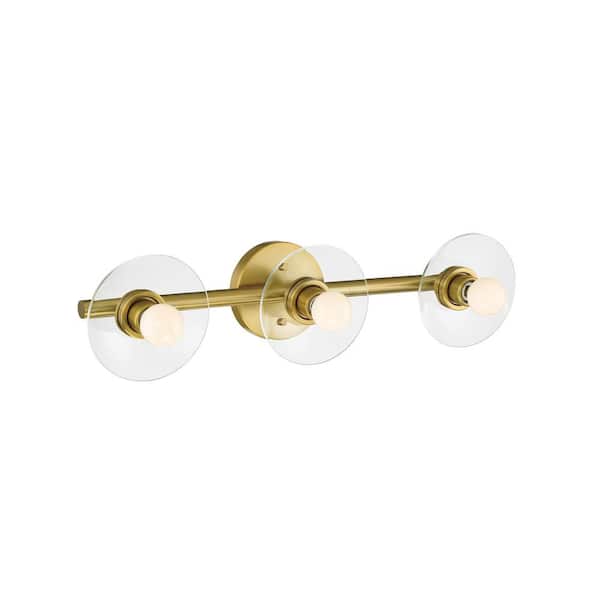 Litto 24 in. 3-Light Brushed Gold Retro Vanity Light with Clear Glass Shields