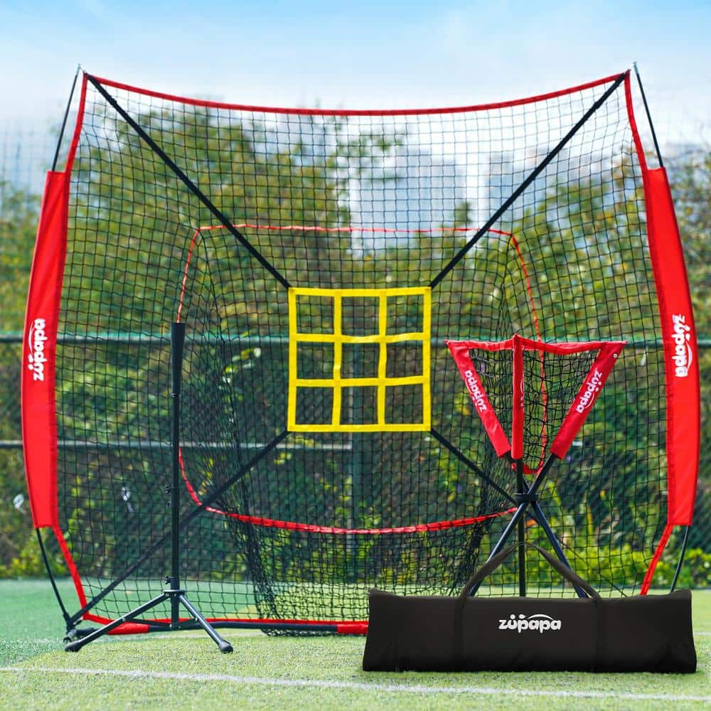 7 ft. x 7 ft. Baseball Softball Hitting Pitching Net Tee Caddy Set with Str