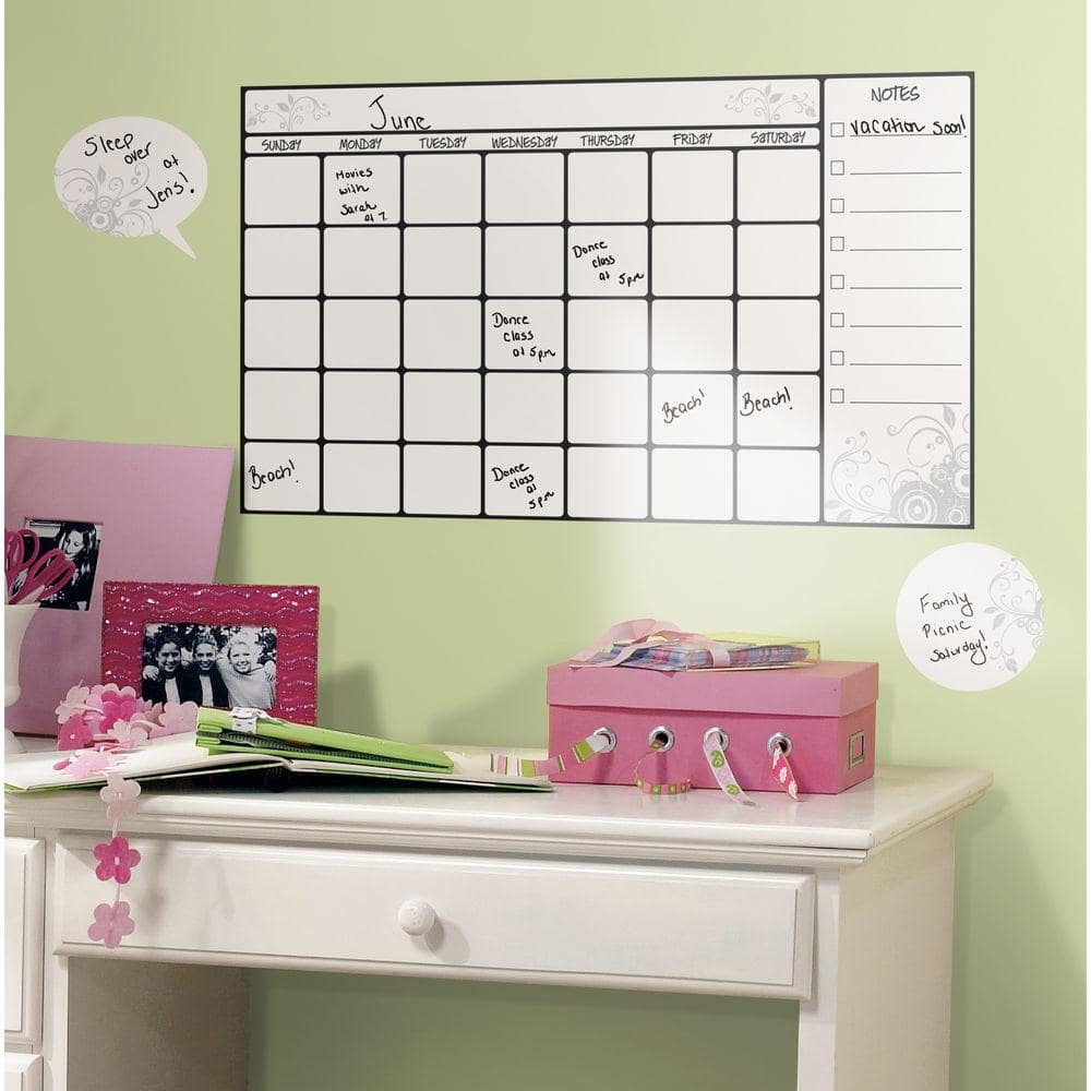 RoomMates RMK4877SCM Blush Peony Monthly Calendar Dry Erase Peel and Stick Wall Decals 