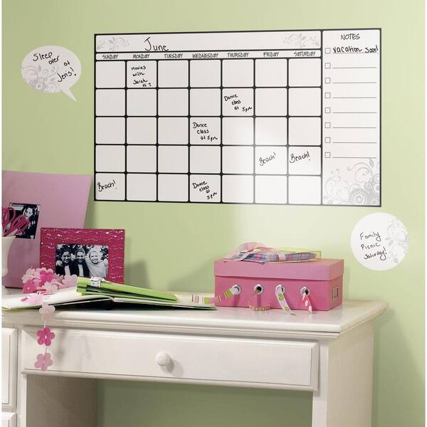 RoomMates 10 in. x 18 in. Dry Erase Calendar 7-Piece Peel and Stick Wall Decal RMK1556SCS - The Home Depot