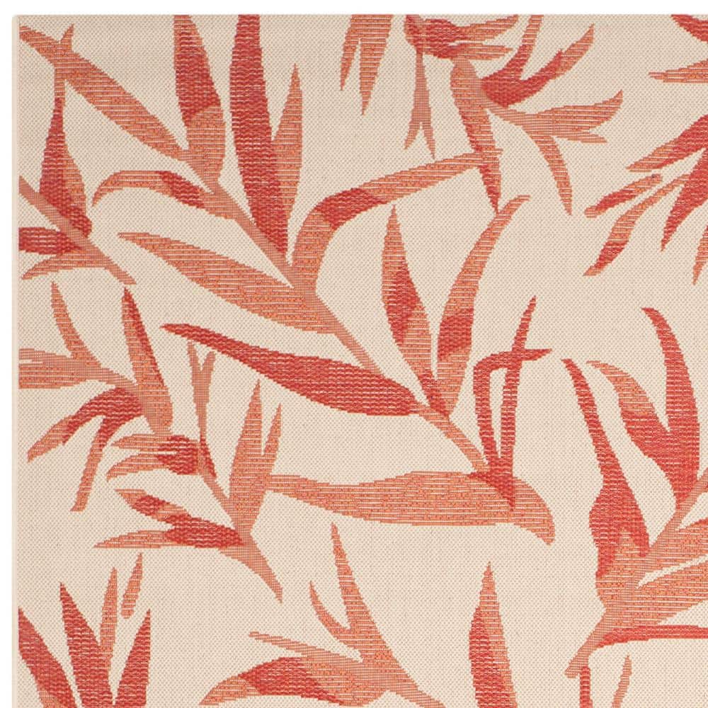Beige and Terracotta Floral Synthetic Indoor/Outdoor Rug, 5'3" x 7'7"