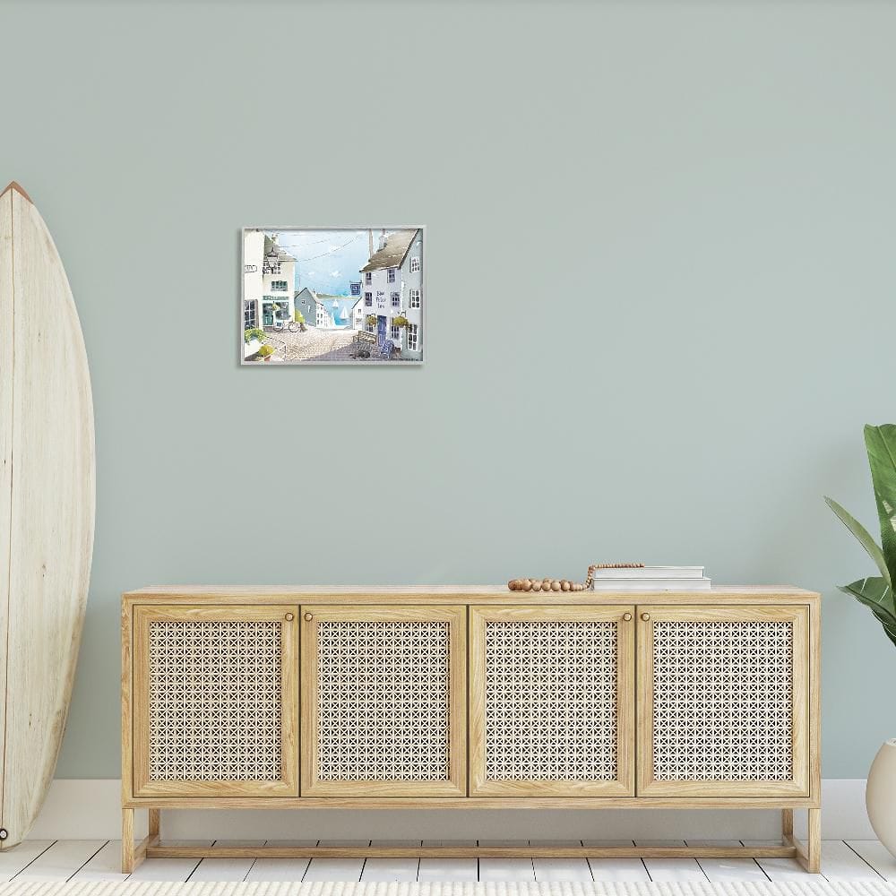 Gray Framed Coastal Town Seaport Sailboats Canvas Print, 20" x 16"