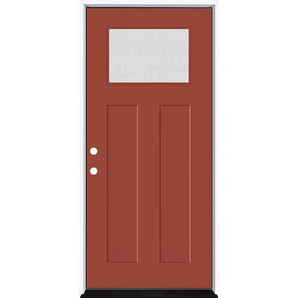 Steves & Sons Legacy 36 in. x 80 in. 1/4 Toplite Rain Glass RHIS Primed Morocco Red Finish Fiberglass Prehung Front Door