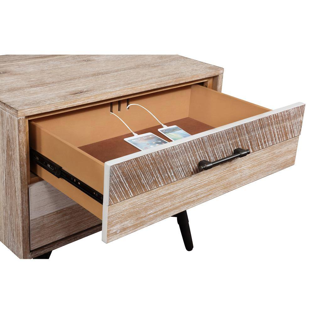 Marlow Rough Sawn Multi 2-Drawer Nightstand with Black Metal Legs