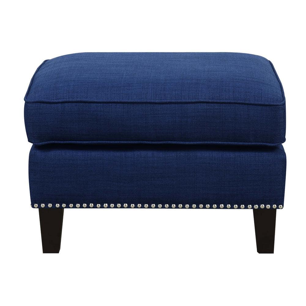 Picket House Furnishings Emery Ottoman Blue : Mid-Century Modern, Square Upholstered Footstool, Plywood Frame