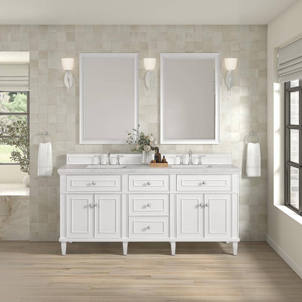 Lorelai 72.0 in. W x 23.5 in. D x 34.06 in. H Double Bathroom Vanity in Bright White & Eternal Jasmine Pearl Quartz Top price history on PriceWatchPro