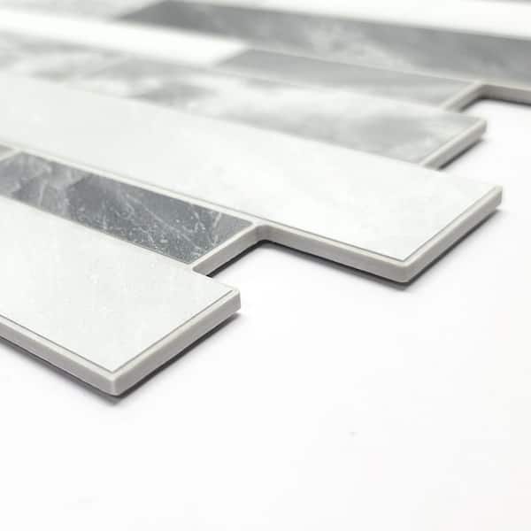 Interlocking Gray Mixed 11.1 in. x 11.3 in. Stone Composite Peel and Stick Backsplash Wall Tile (10-Pack)