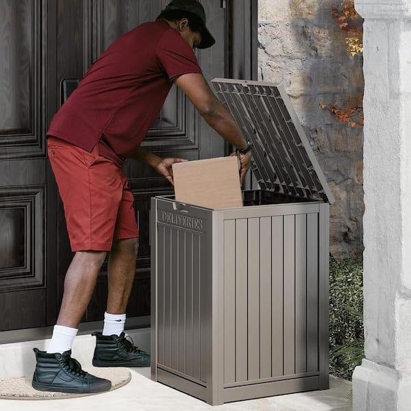 48 Gal. Gray Resin Storage with Lockable Secure, Large Double Wall Outdoor Package Delivery Box Waterproof Deck Box