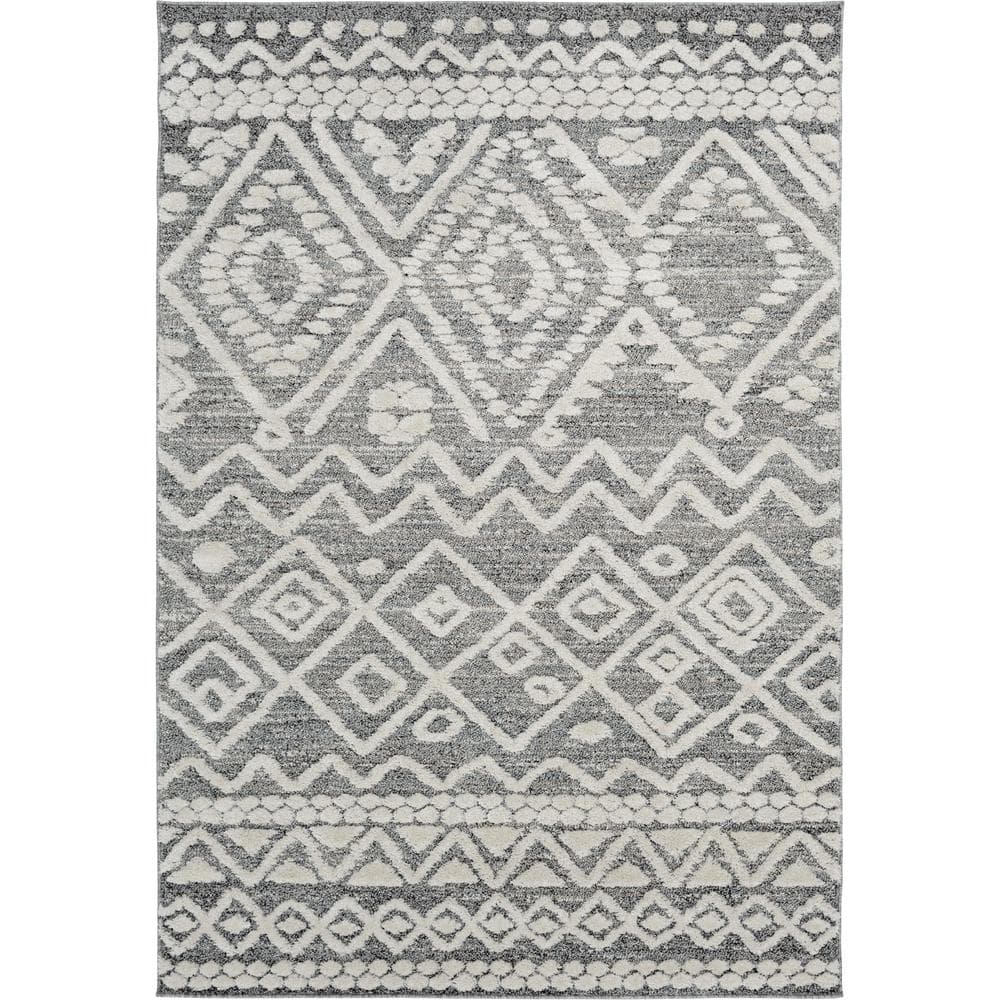 Private Brand Unbranded Bazaar Adia White Grey 5 Ft. X 7 Ft. Geometric 