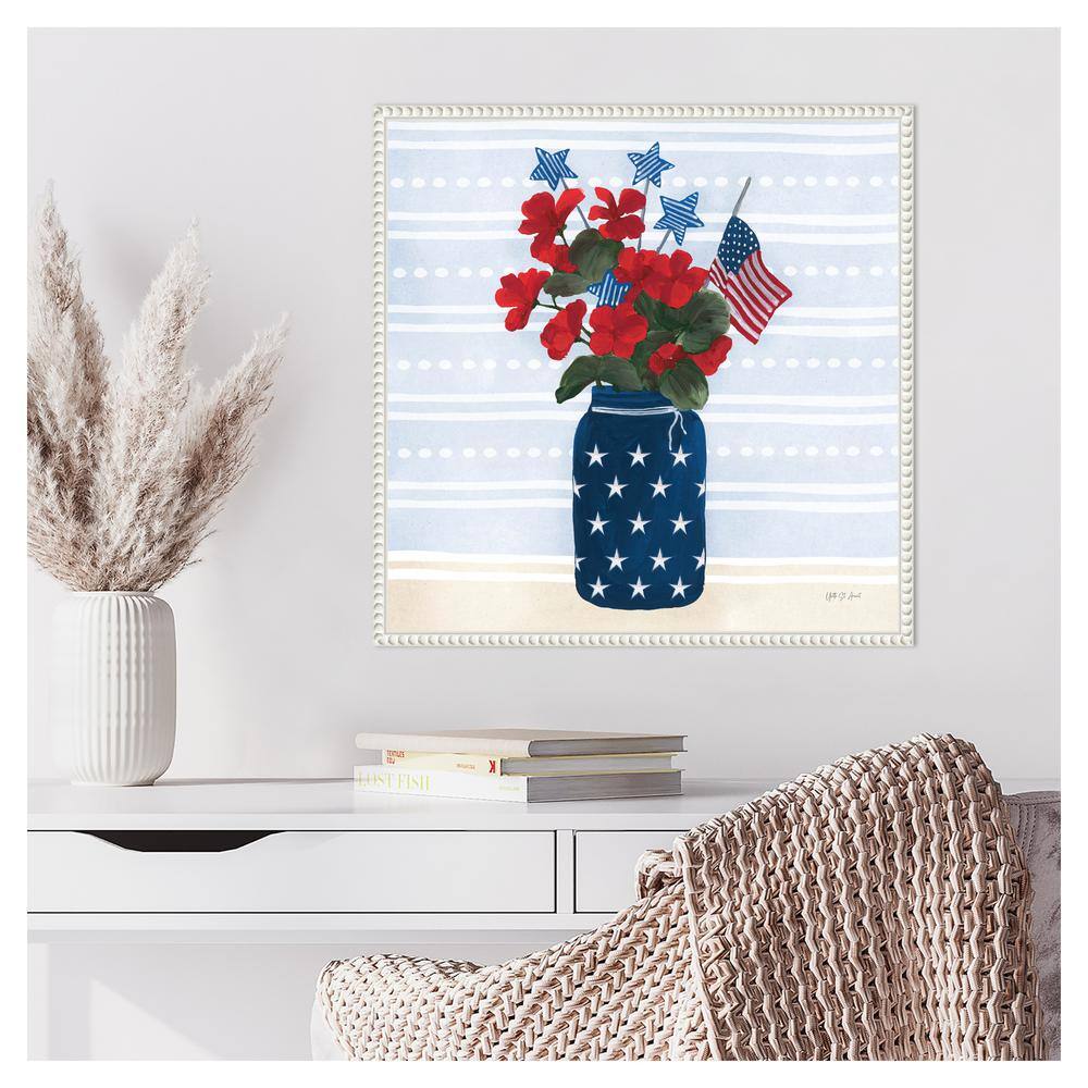 Patriotic Red Flowers in Blue Star Vase Canvas Print