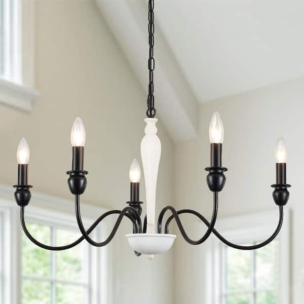 LWYTJO Marypaz 5-Light White/Black Dimmable Classic Traditional Farmhouse Chandelier for Kitchen Island with no Bulbs Included