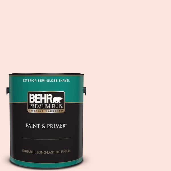 BEHR PREMIUM PLUS 1 gal. #180A-1 Cloud Pink Semi-Gloss Enamel Exterior Paint & Primer