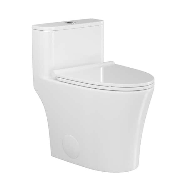 12 in. Rough-In 1-Piece 1/1.28 GPF Dual Flush Elongated Toilet in White Comfortable Height, Soft Close Seat Included