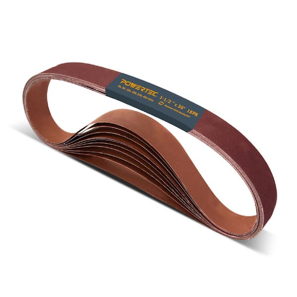 ‎POWERTEC 1-1/2 in. x 30 in. Aluminum Oxide Sanding Belts Assortment, 3 Each of 60,80,120,150,240,400 Grits (18-Pack)